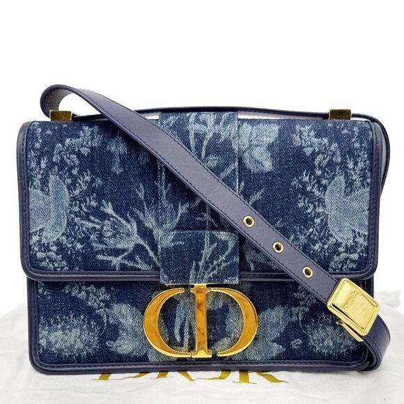 Christian Dior  Montaigne 30 Flowers Print Denim Shoulder Bag Blue - Picture 3 of 13